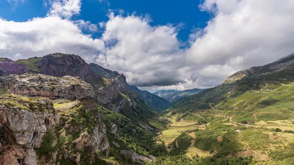 Farrapona Mountain Valley Top View Time Lapse in Asturias