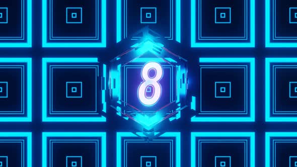 4K Neon bright glowing countdown timer from 10 to 0 seconds