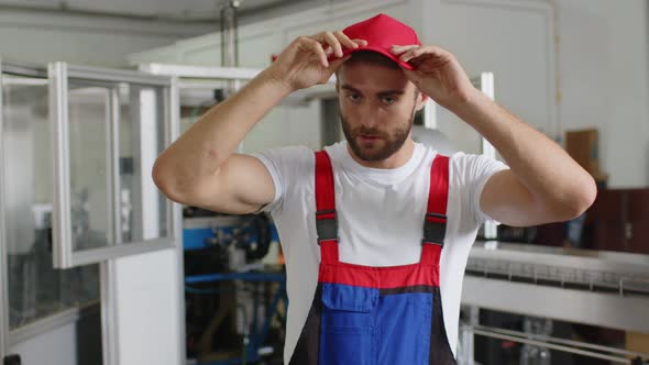 Portrait of a Young Caucasian Worker in a Warehouse or Factory