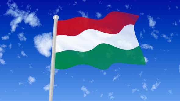 Hungary Flag Waving In The Sky With Cloud alt