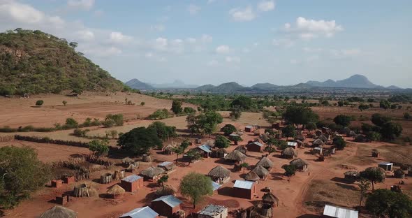 Drone Shot Of Traditional Authentic African Village in Southern Zambia, Africa alt