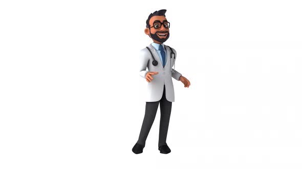 Fun 3D cartoon animation of an indian doctor with alpha , alt