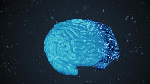 Human brain with neural activity on technological background