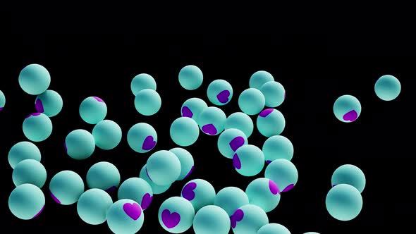 Love and romance hearts drawn on colored balls are falling Isolated by the Alpha channel alt