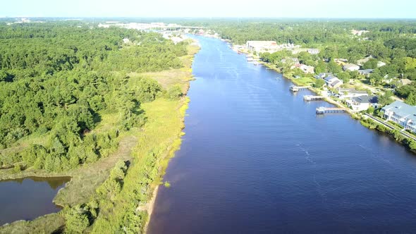 Aerial view on intercoastal waterway in Little River of South Carolina. alt