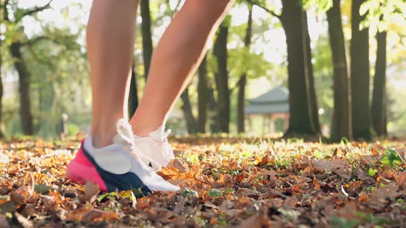 Close Up of Female Legs Warming Up at Park