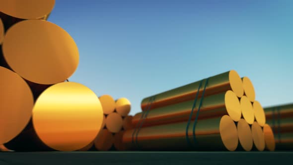 Loopable animation of cylindrical copper billets. Copper in its purest form. alt