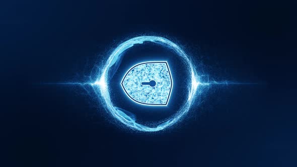 Blue security shield with blue energy ball particle abstract backgrounds vertical video concept