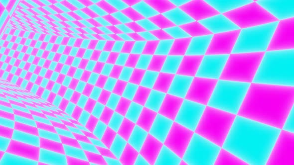 Flying Pink and Blue Vaporwave Aesthetic Checkerboard Curved Tunnel - 4K alt