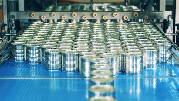 Factory Conveyor Industrial Production Line with Metal Cans alt