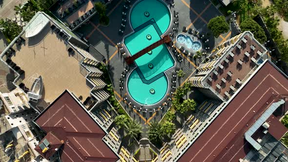 Hotels pool on the beach aerial view Turkey Alanya 4 K alt
