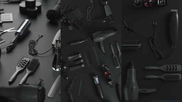 Hairdresser Working Tools On a Black Table alt