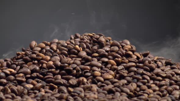 Fragrant Smoke Coming Roasted Coffee Beans Closeup alt