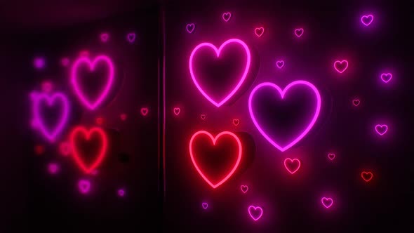 Abstract Neon Heart Love Shapes Flashing Glow Light Illuminated Room alt