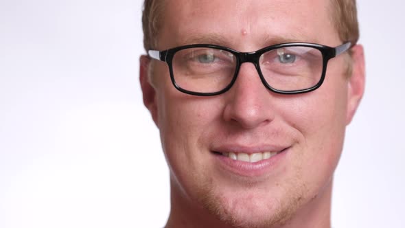 Closeup portrait of man on white background