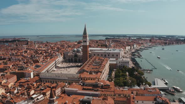 Aerial Panoramic Photo of Iconic and Unique Campanile in Saint Mark's Square alt