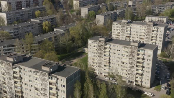 Dormitory District. Residential Apartment Buildings, Block of Flats of the Soviet period.
