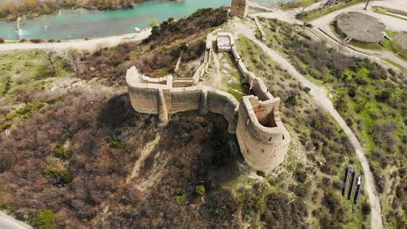 Fly Over Small Fortress Ruins In Mtskheta alt