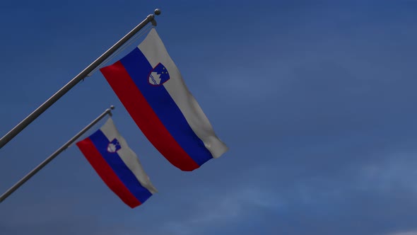 Slovenia Flags In The Blue Sky - 4K