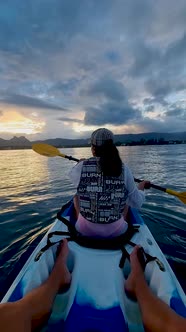 Mauritius Vacation Couple Man and Woman in Kayak in a Bleu Ocean in Mauritus alt