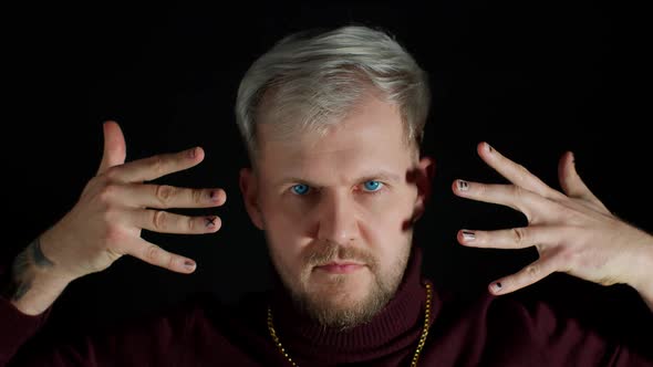 Stylish Young Man with Blue Eyes Looking at Camera Posing Feeling Happiness Fun Enjoyment alt