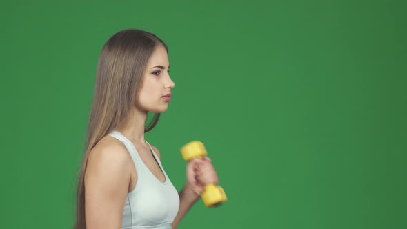 Young Gorgeous Happy Sportswoman Smiling Working Out with Dumbbells alt