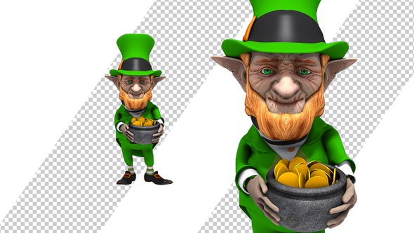 Cartoon Leprechaun Holding a Pot Of Gold - Happy Saint Patricks Day (2-Pack)