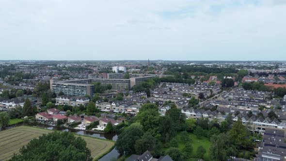 Aerial shot of the town of Sassenheim, the Netherlands and surrounding area alt