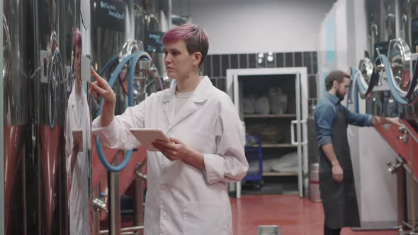 Female Sanitary Inspector At Beer Production Plant alt