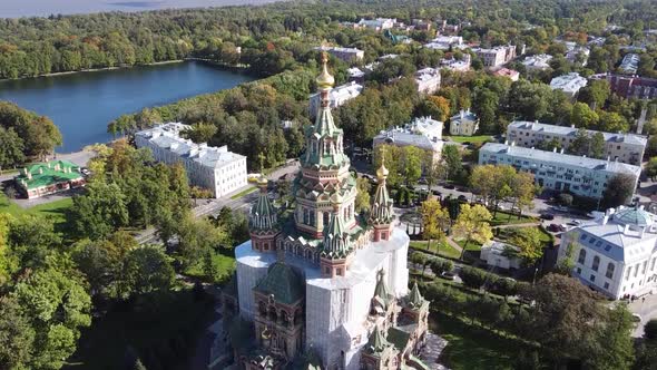 Aerial View of the Peter and Paul Cathedral in Peterhof, St Petersburg, Russia