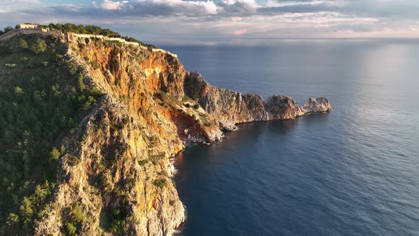 Alanya Kalesi Aerial View of Mountain and City Turkey alt