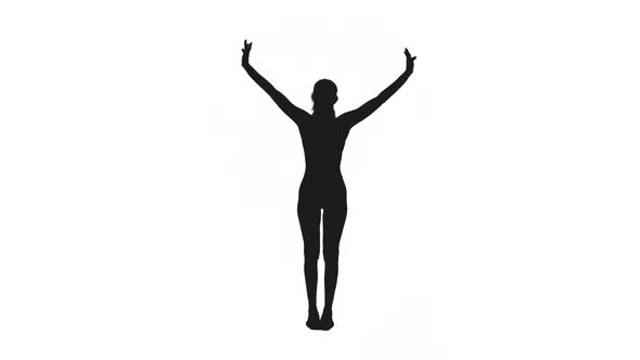 Black And White Silhouette Of Sporty Girl Doing Sports Exercises