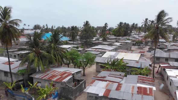 Aerial View African Slums Dirty House Roofs of Local Village Zanzibar Nungwi alt