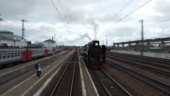 Russian cities, Vintage black steam locomotive