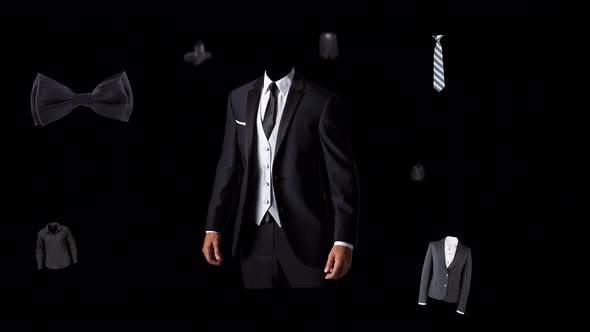 Moving animation of suits. Transparent background and loop video. 