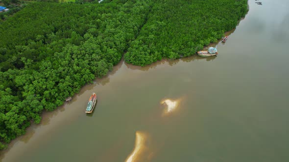 Aerial view over the harbor and fishing villages alt