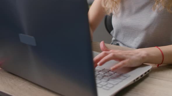 Business Woman College University Student Using Laptop Computer at Desk alt