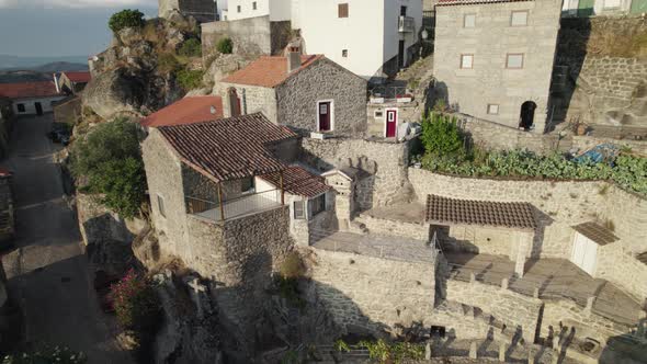 Aerial view Monsanto traditional granite houses, Picturesque ancient village, Portugal