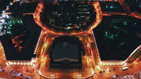 Aerial View of Old Saint Petersburg Stock Exchange and Rostral Columns, St Petersburg, Russia