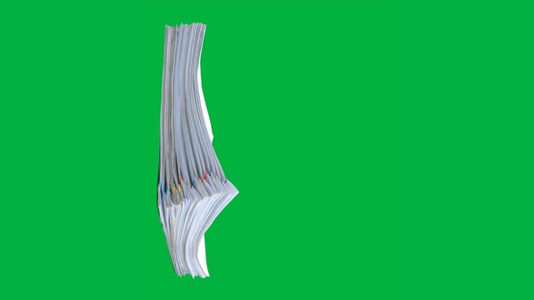 Stop motion animation Stacks overload document paper files on chroma key green screen background
