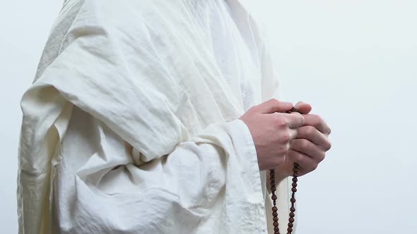 Prophet Praying to God Using Prayer Beads to Mark Repetitions of Prayers, Rosary alt