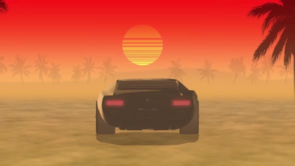 Synthwave Race Car 80's Background Loop