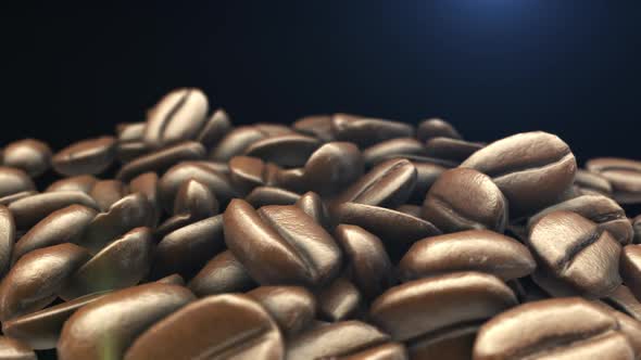Coffee beans on a black background animation 3D