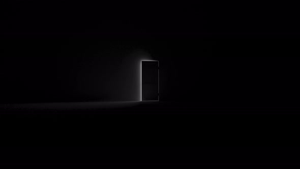 Door opens and a bright light flooding a dark room.
