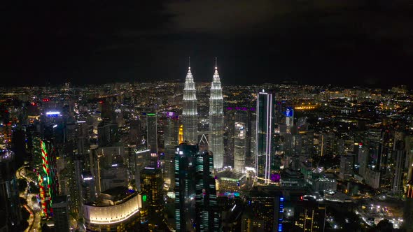  Top view, aerial view of skyscrapers, KLCC at the Kuala Lumpur city in the night