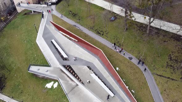 Aerial view of a drone flying over the Memorial to the heroes of the Heavenly Hundred alt