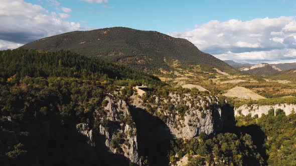 Aerial view of forest and canyon in Navarra, Spain alt