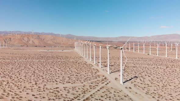 4k Drone Aerial of Windmill Farm in Palm Springs California