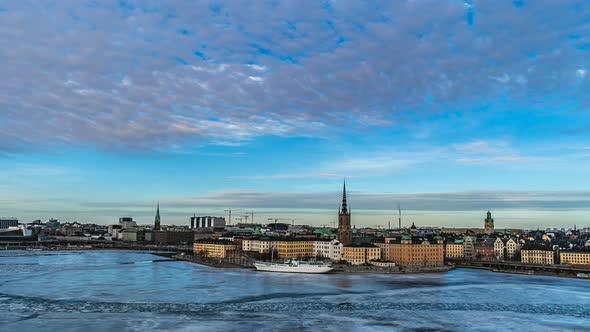 Stockholm City Skyline In Winter Time Lapse