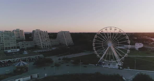 Aerial View of La GrandeMotte South of France Ferris Wheel in the Morning